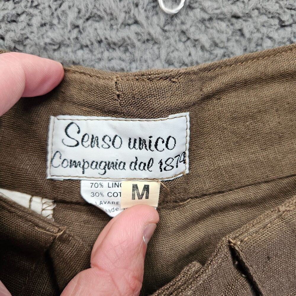 Senso Unico Pants Women Size Medium Brown Linen‎ High Rise Pleated Front - Picture 7 of 10